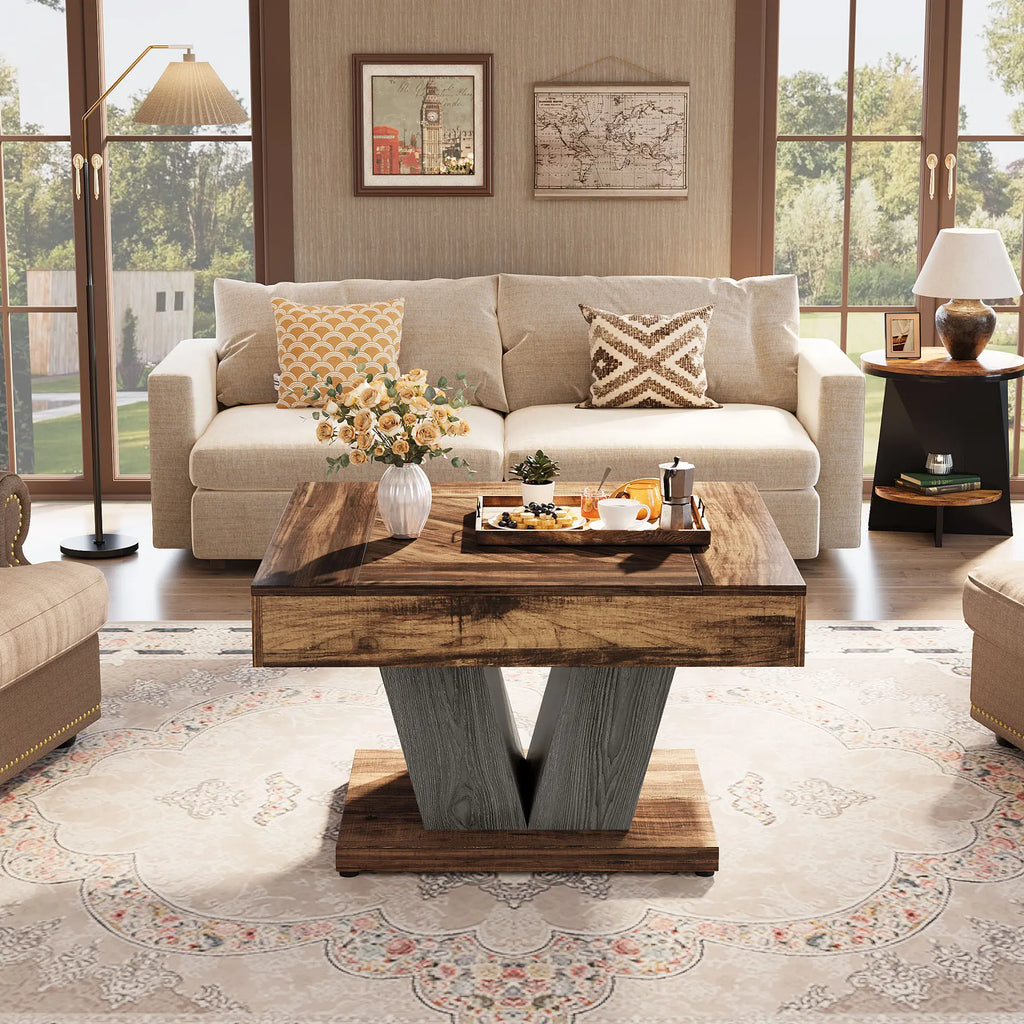 Table Basse Design Carrée – Style Farmhouse, Bois Rustique & Cadre Métal | Terra