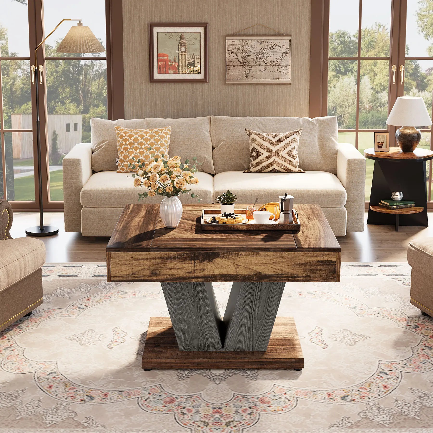 Table Basse Design Carrée – Style Farmhouse, Bois Rustique & Cadre Métal | Terra