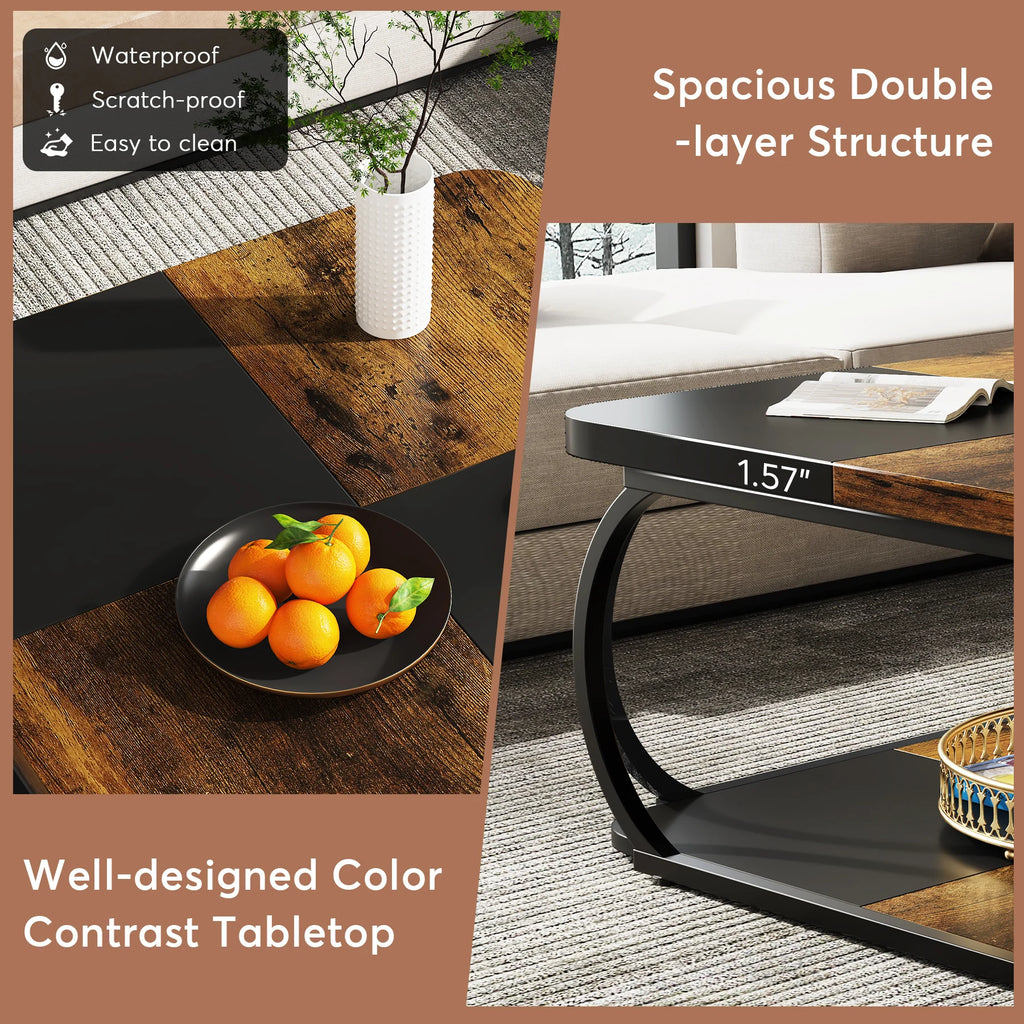 Table Basse Design Industrielle – Métal Robuste, 2 Niveaux Bois & Style Farmhouse | Forge