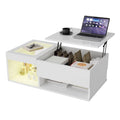 Table basse moderne Fangange - Table de salon avec fonction de levage (élévation de 15 cm), table de canapé avec éclairage LED - Design tendance - Blanc