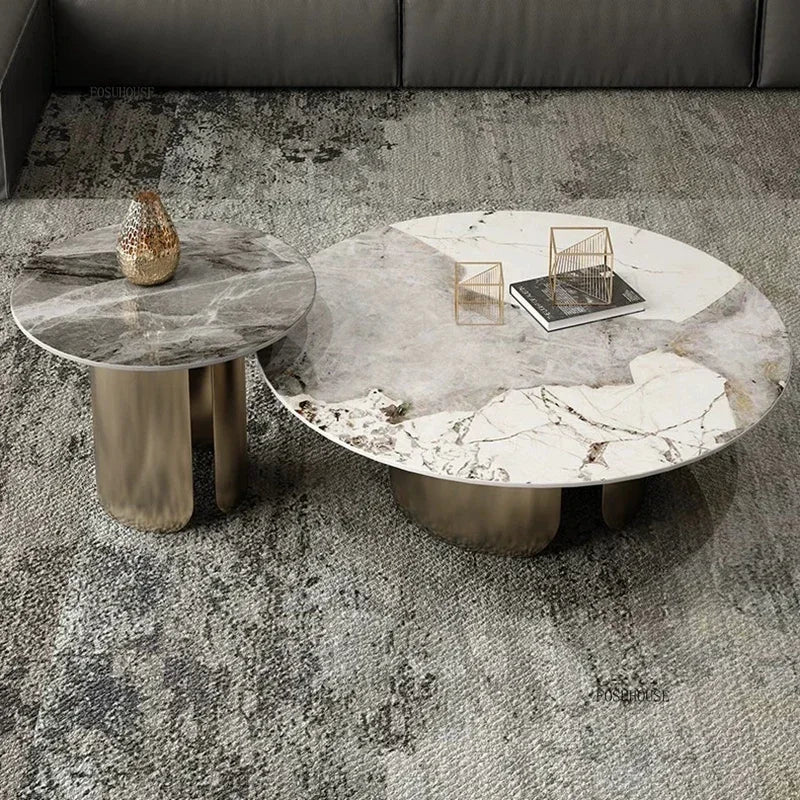 Table Basse Design Luxe Ronde – Pierre Naturelle, Base Métal & 22 Variantes | Pietra