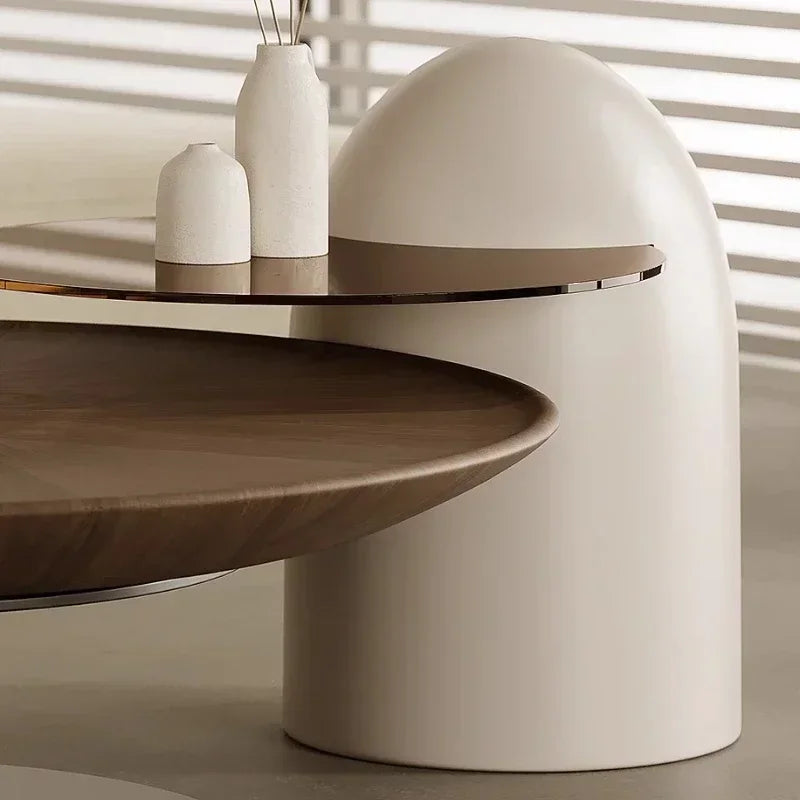 Table Basse Design Ronde Noyer – Style Italien Minimaliste & 3 Configurations | Noyer