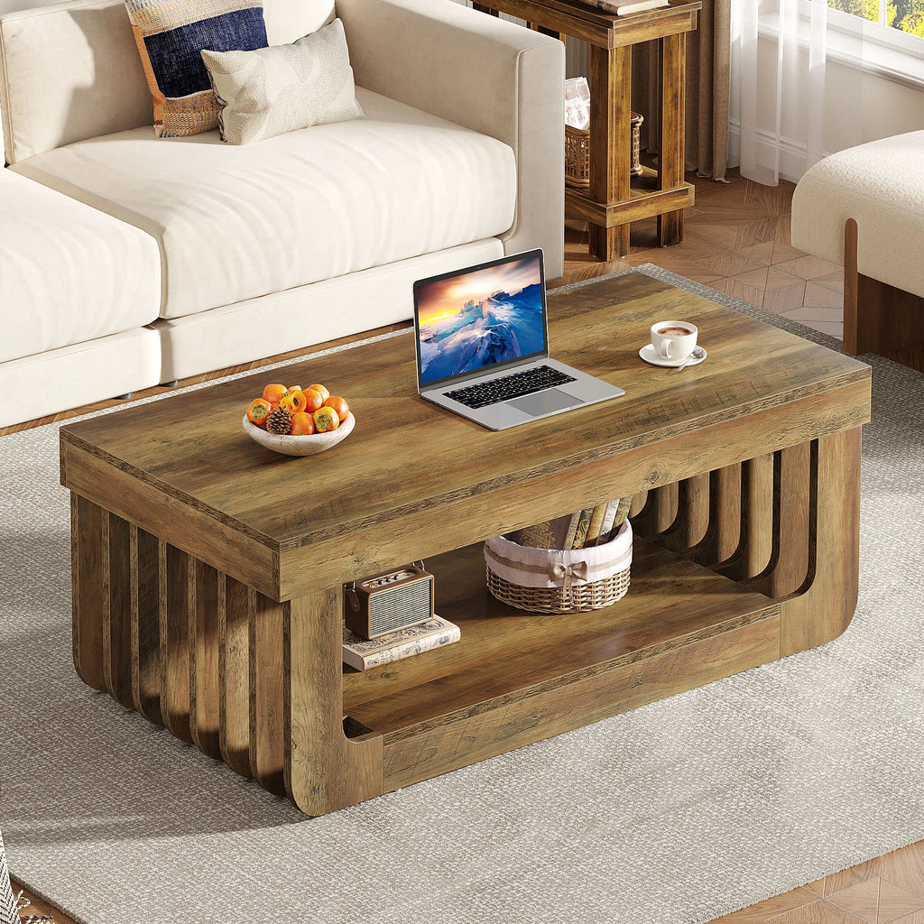 Table Basse Design Bois 2 Niveaux – Étagère de Rangement, Style Naturel | Timber