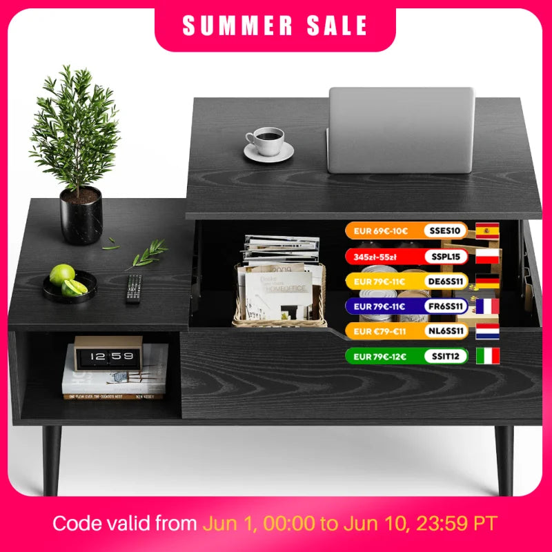 Table Basse Design Relevable – Étagère Réglable, Multifonction & 4 Coloris | Flex
