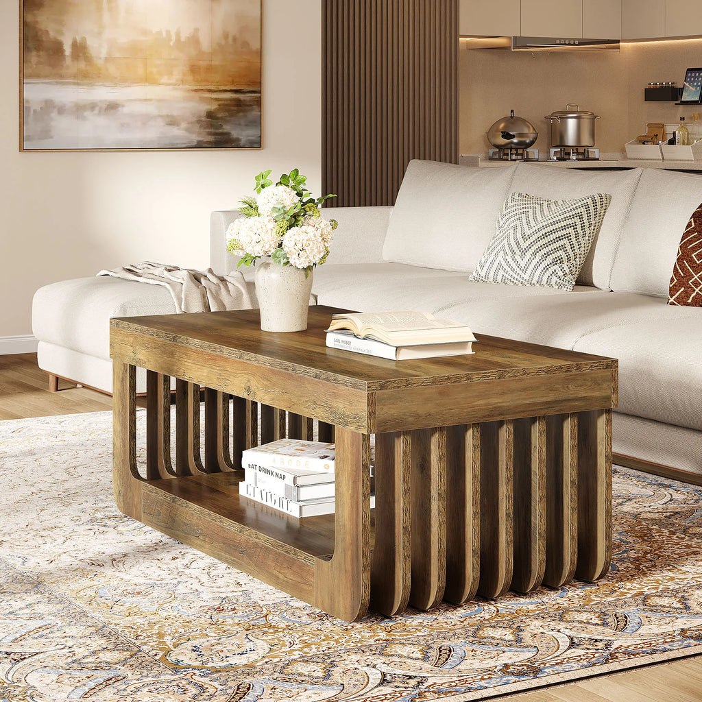 Table Basse Design Bois 2 Niveaux – Étagère de Rangement, Style Naturel | Timber