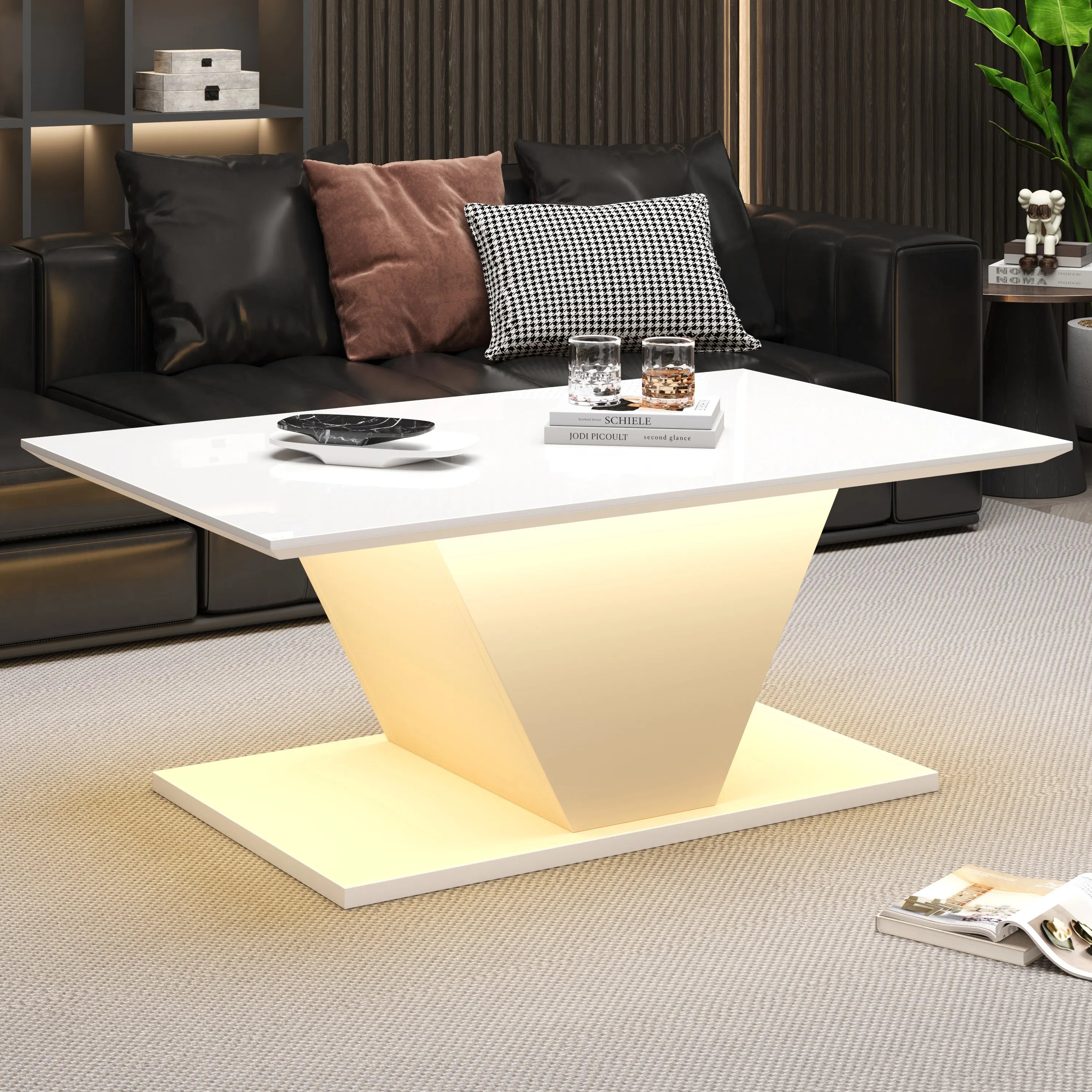 Table Basse Design LED – Forme en V Ultra-Brillante, Éclairage Modulable | Vertex