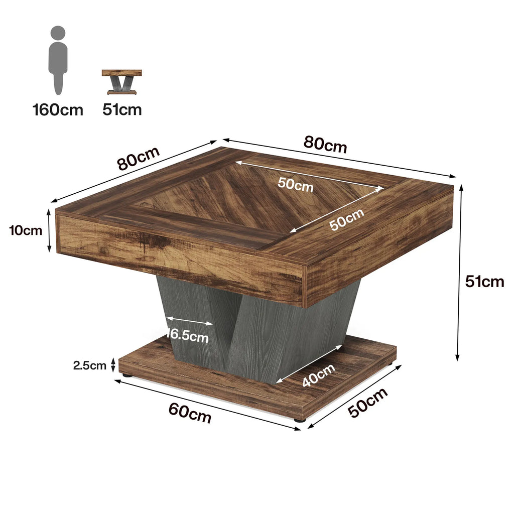 Table Basse Design Carrée – Style Farmhouse, Bois Rustique & Cadre Métal | Terra