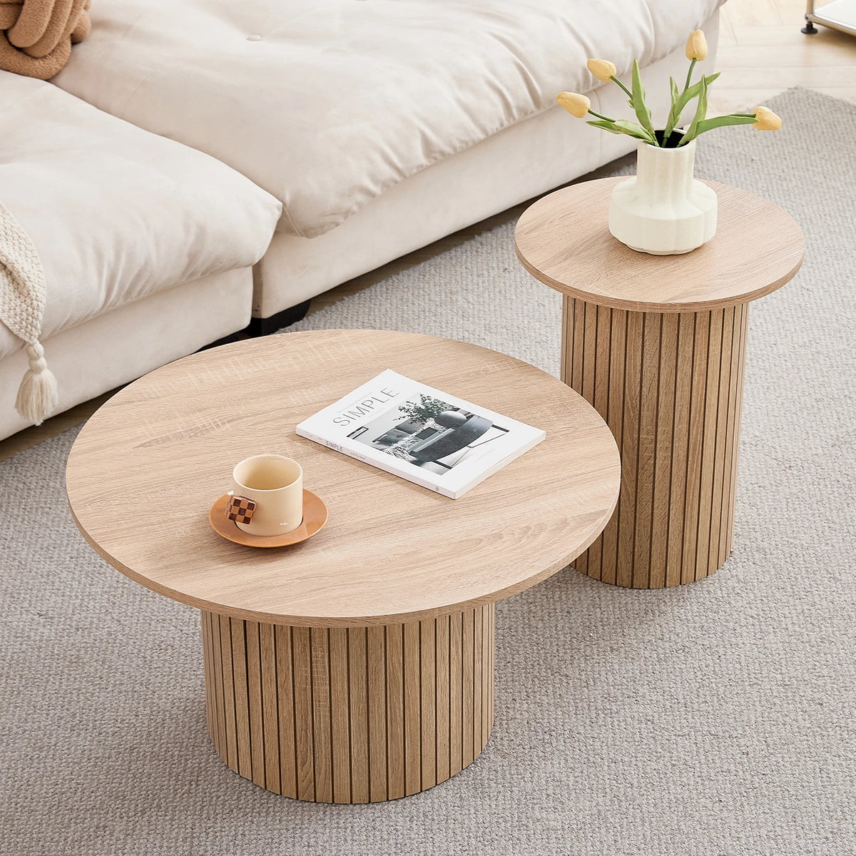 Tables Basses Design Gigognes Rondes – Bois Nordique, Set de 2 & Style Naturel | Duo