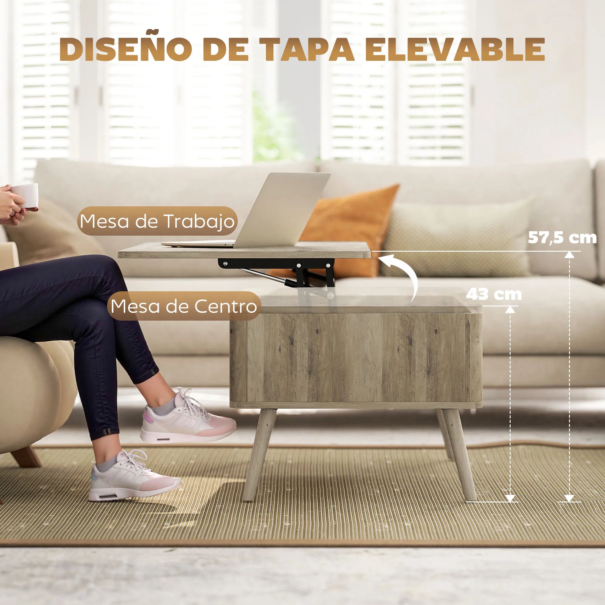 Table Basse Design Élévatrice – Pin & Chêne, Rangement Caché & Style Nature | Forêt