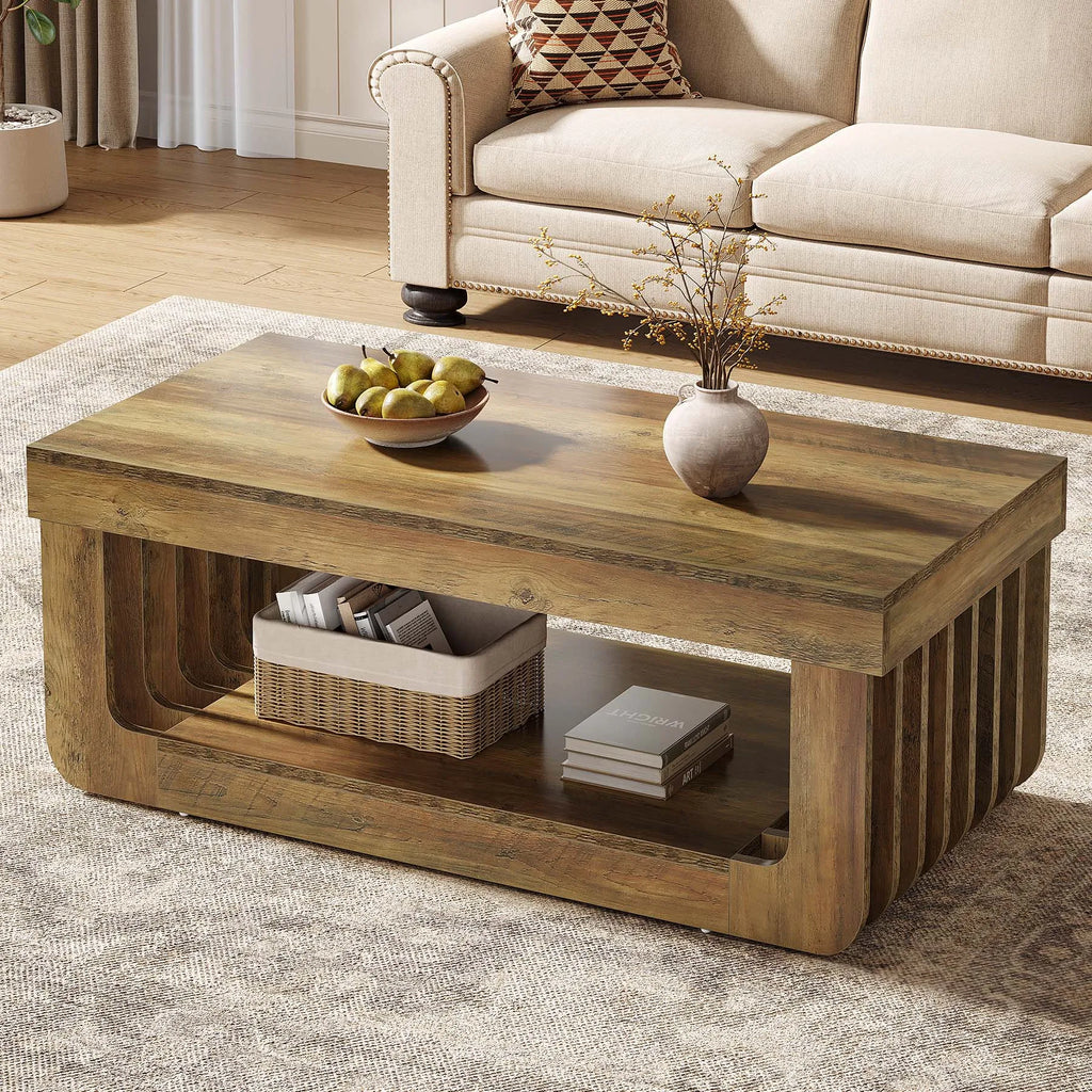 Table Basse Design Bois 2 Niveaux – Étagère de Rangement, Style Naturel | Timber