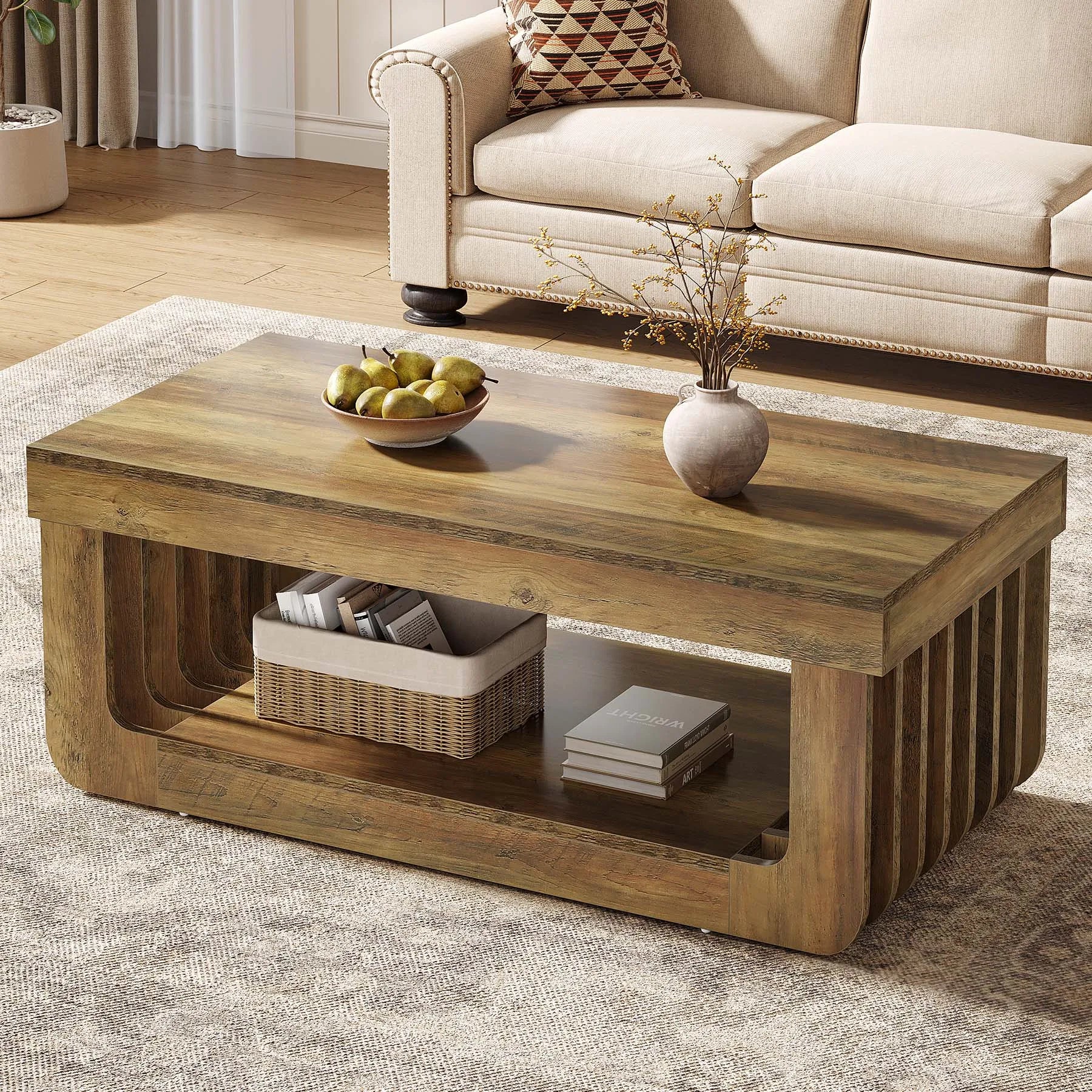 Table Basse Design Bois 2 Niveaux – Étagère de Rangement, Style Naturel | Timber