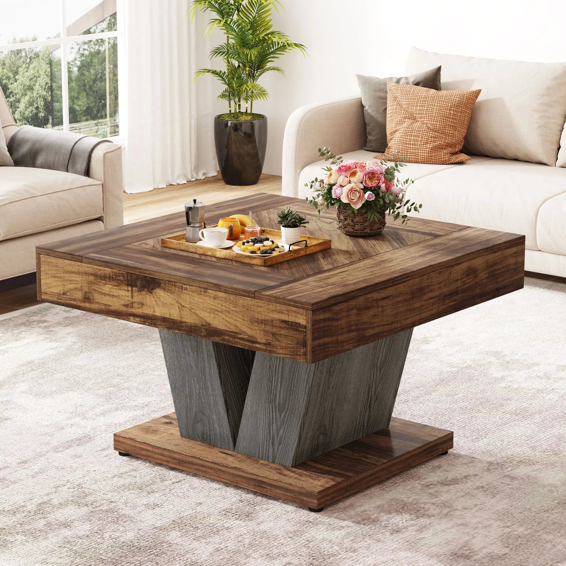 Table Basse Design Carrée – Style Farmhouse, Bois Rustique & Cadre Métal | Terra