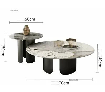 Table Basse Design Luxe Ronde – Pierre Naturelle, Base Métal & 22 Variantes | Pietra