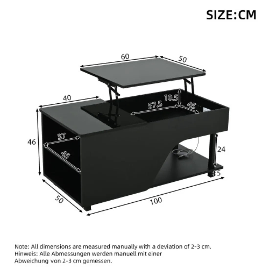 Table Basse Design LED – Plateau Élévatoire, Rangement Dissimulé & Étagère Latérale | Altus
