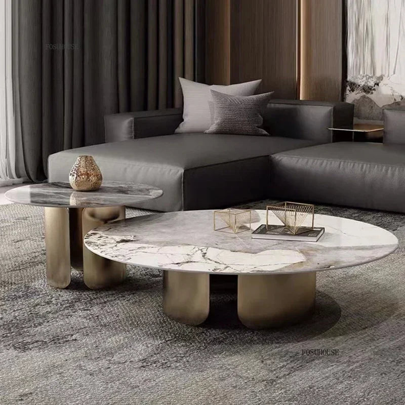Table Basse Design Luxe Ronde – Pierre Naturelle, Base Métal & 22 Variantes | Pietra
