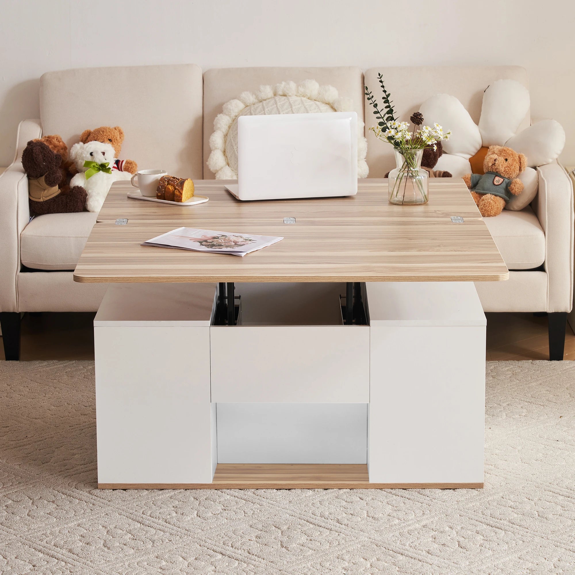 Table Basse Design Multifonction – 2 Plateaux Séparables, Relevable & Tiroir de Rangement | Dualys