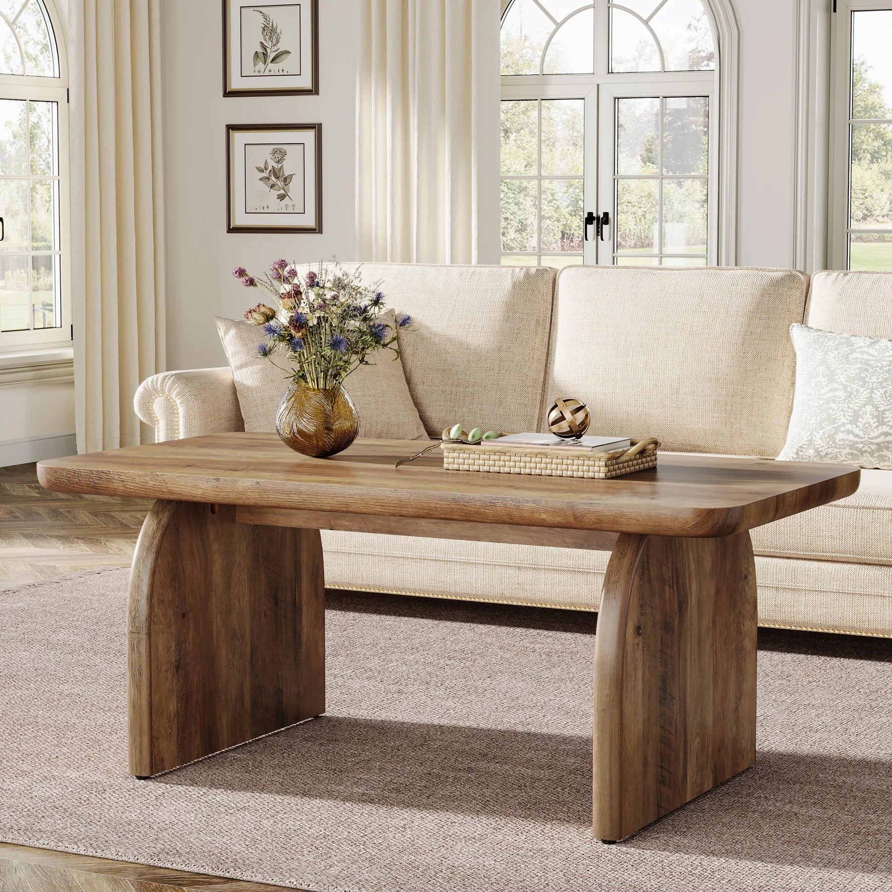 Table Basse Design Farmhouse Rectangulaire – Bois Robuste, Base Solide & 6 Coloris | Harvest