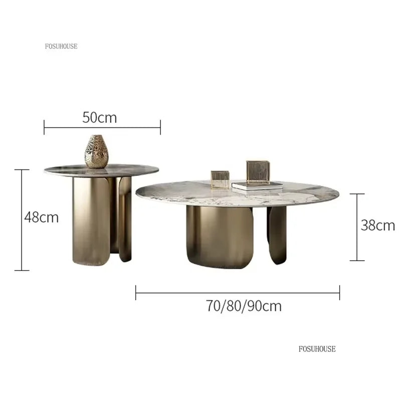 Table Basse Design Luxe Ronde – Pierre Naturelle, Base Métal & 22 Variantes | Pietra