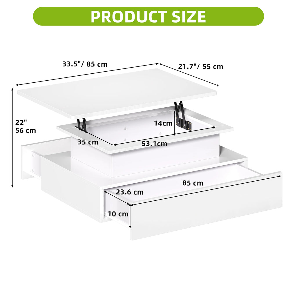 Table Basse Design LED – Plateau Relevable, 16 Couleurs & 2 Tiroirs Premium | Aurora