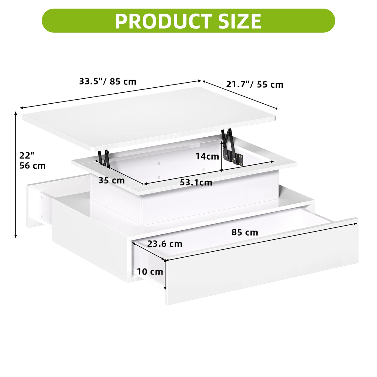 Table Basse Design LED – Plateau Relevable, 16 Couleurs & 2 Tiroirs Premium | Aurora