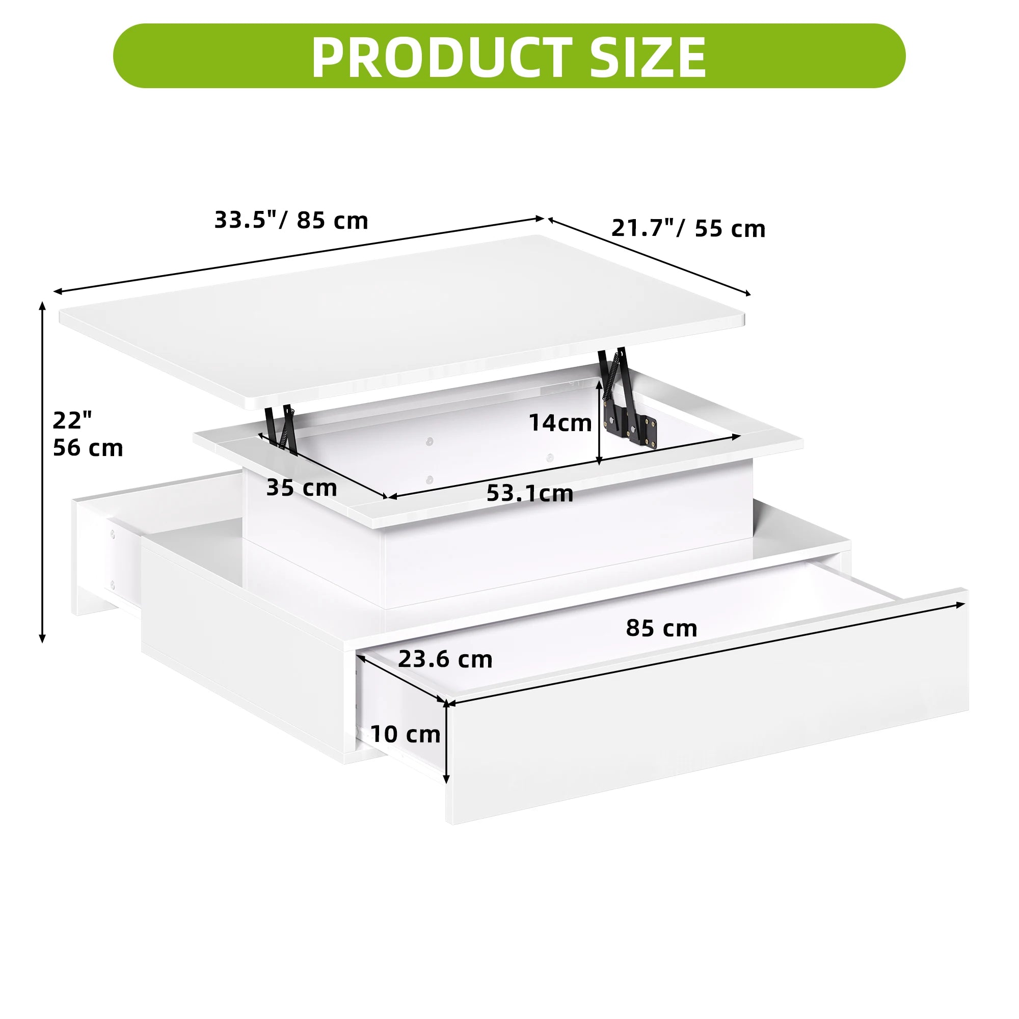 Table Basse Design LED – Plateau Relevable, 16 Couleurs & 2 Tiroirs Premium | Aurora