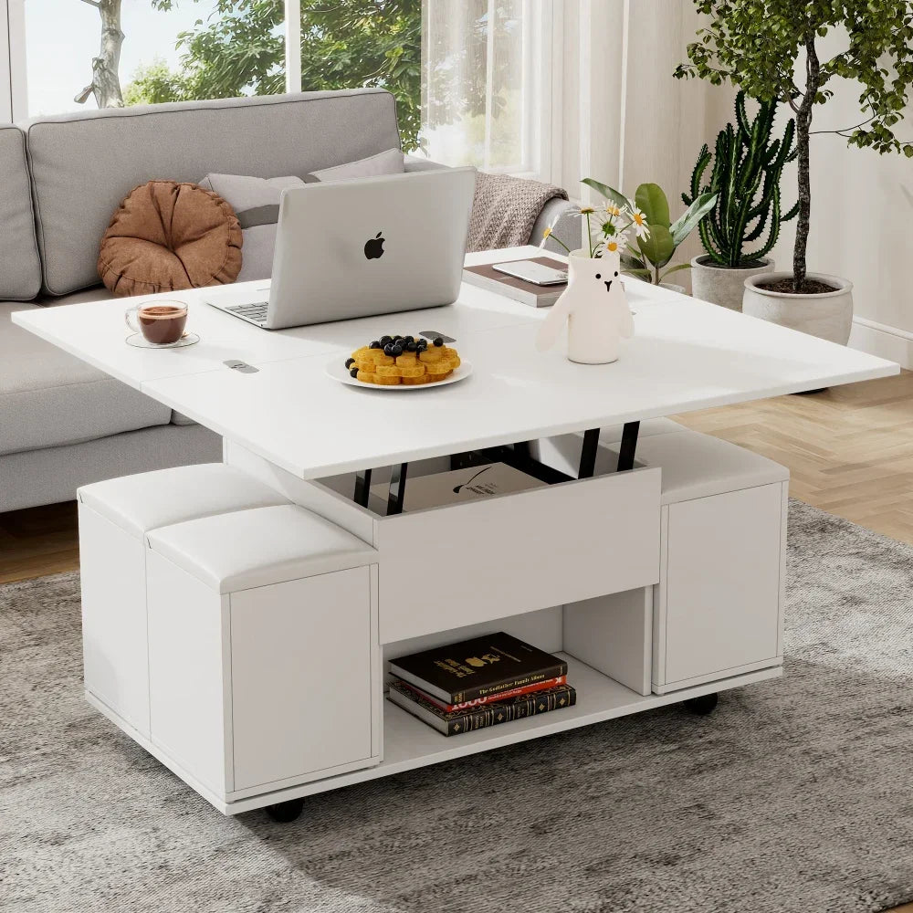 Table Basse Design Multifonction – 2 Plateaux Séparables, Relevable & Tiroir de Rangement | Dualys