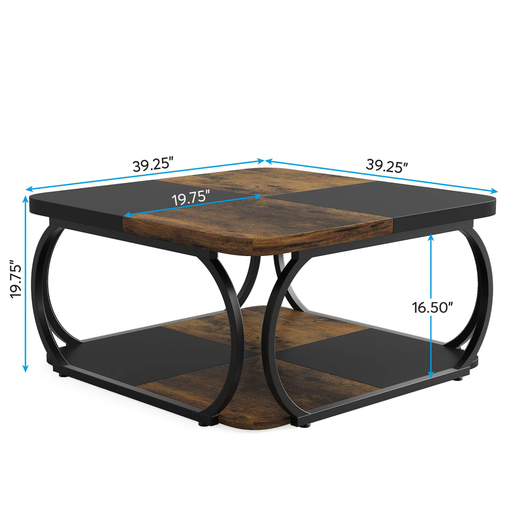 Table Basse Design Industrielle – Métal Robuste, 2 Niveaux Bois & Style Farmhouse | Forge