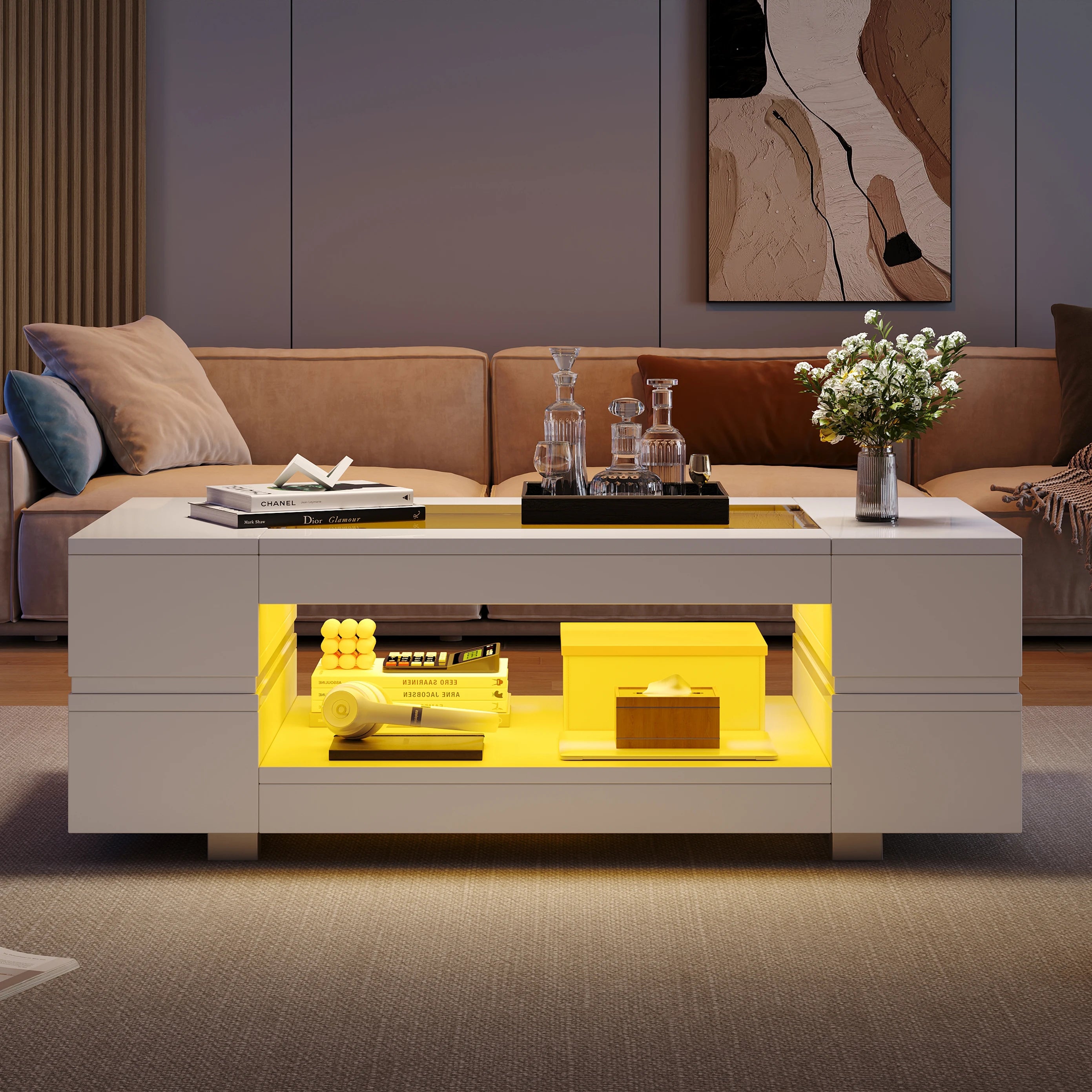 Table Basse Design LED Bluetooth – Double Niveau, Structure Métal & Commande Sans Fil | Élégance