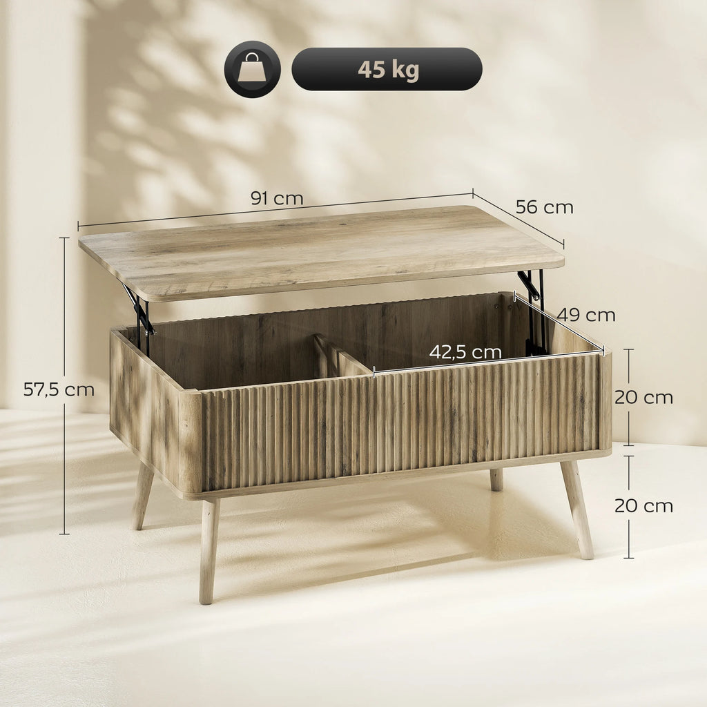 Table Basse Design Élévatrice – Pin & Chêne, Rangement Caché & Style Nature | Forêt