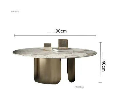 Table Basse Design Luxe Ronde – Pierre Naturelle, Base Métal & 22 Variantes | Pietra