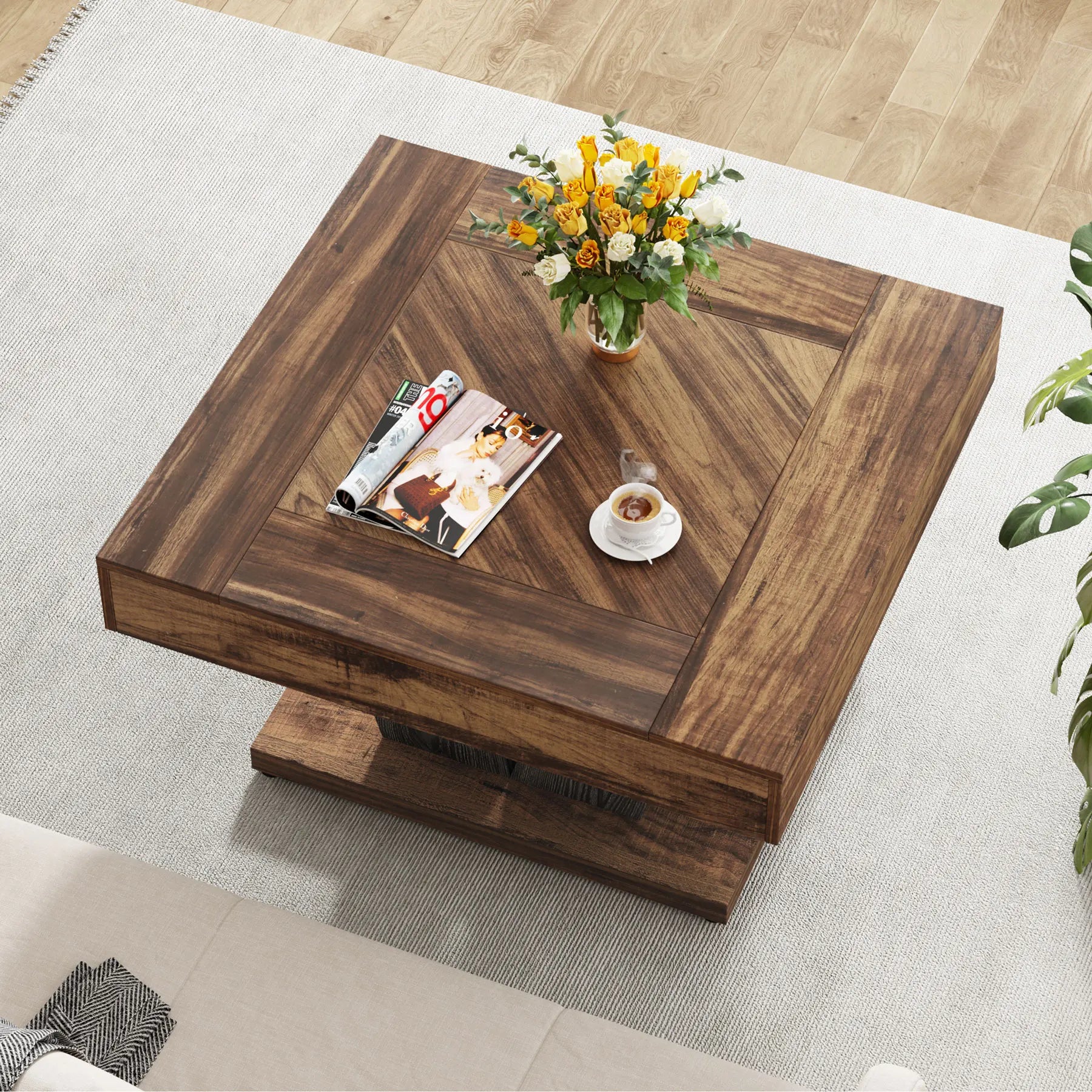 Table Basse Design Carrée – Style Farmhouse, Bois Rustique & Cadre Métal | Terra
