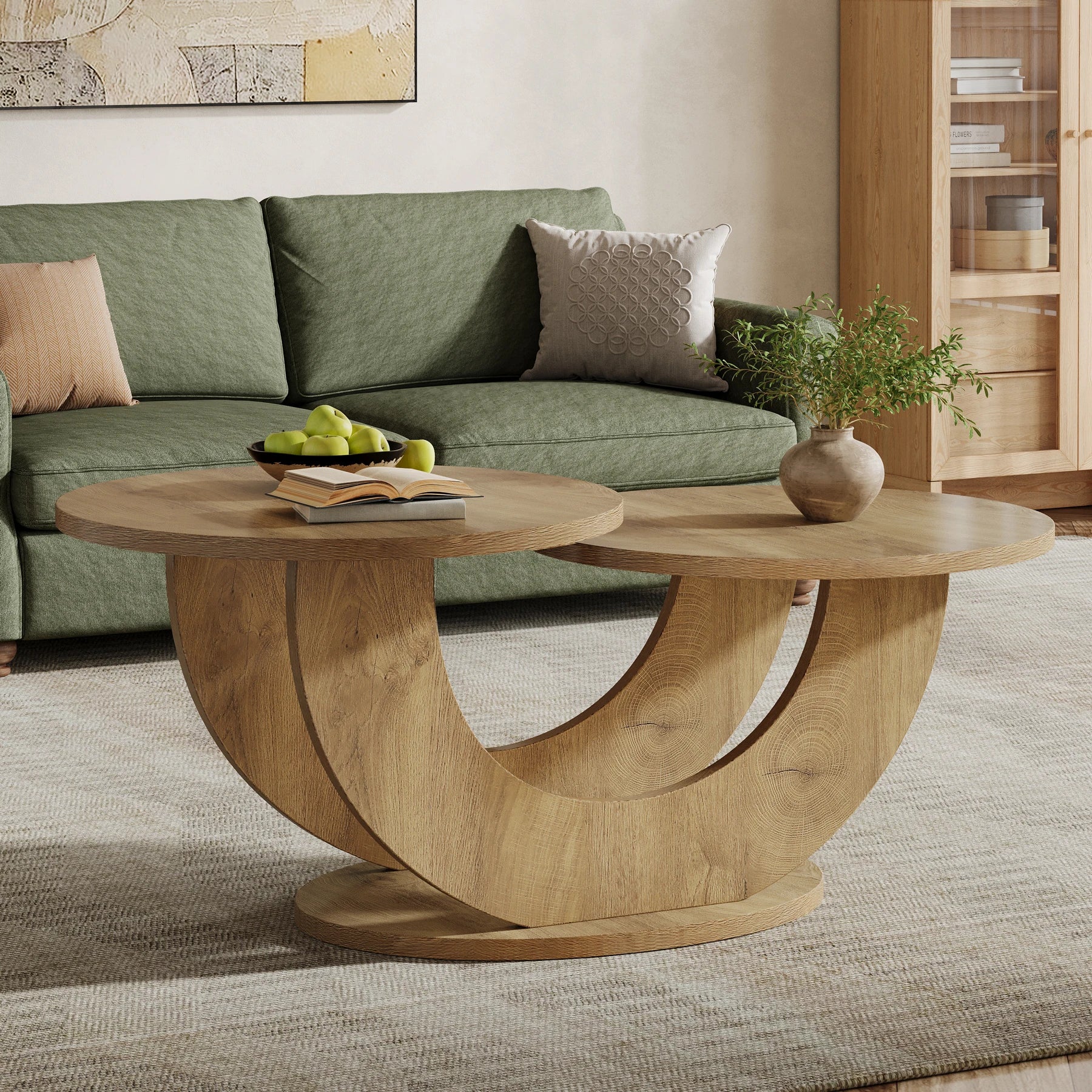 Table Basse Design Ronde – Cadre en U Original, 46 Pouces & Bois Chêne Naturel | Orbit