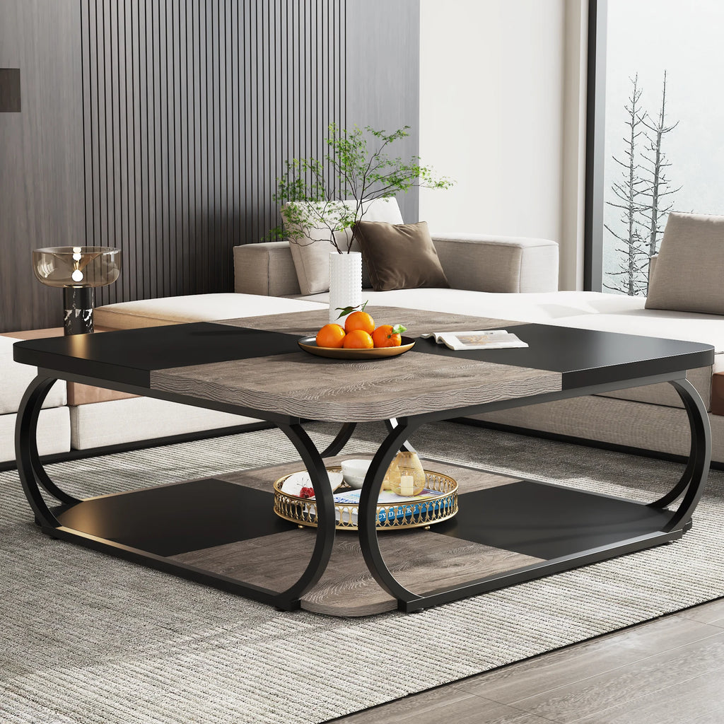 Table Basse Design Industrielle – Métal Robuste, 2 Niveaux Bois & Style Farmhouse | Forge
