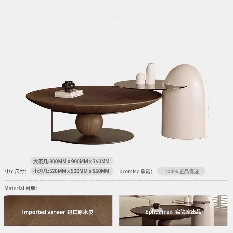 Table Basse Design Ronde Noyer – Style Italien Minimaliste & 3 Configurations | Noyer