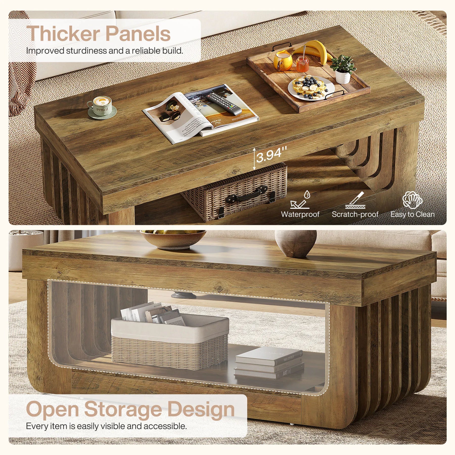 Table Basse Design Bois 2 Niveaux – Étagère de Rangement, Style Naturel | Timber