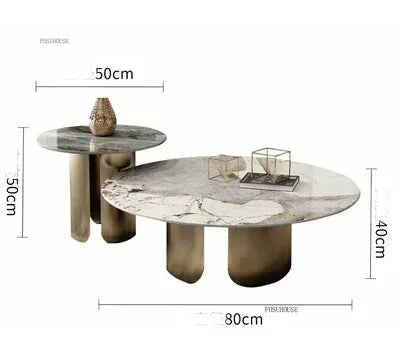 Table Basse Design Luxe Ronde – Pierre Naturelle, Base Métal & 22 Variantes | Pietra