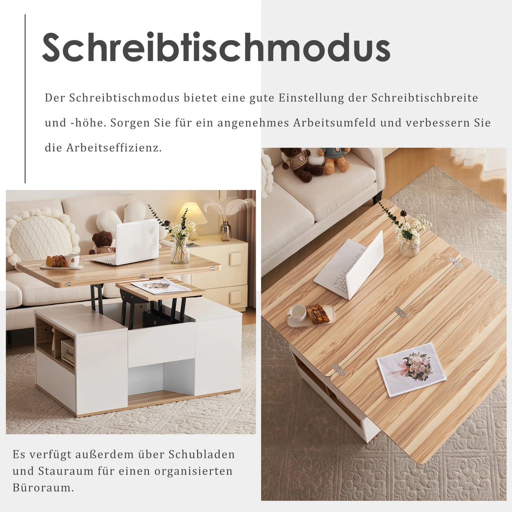 Table Basse Design Multifonction – 2 Plateaux Séparables, Relevable & Tiroir de Rangement | Dualys