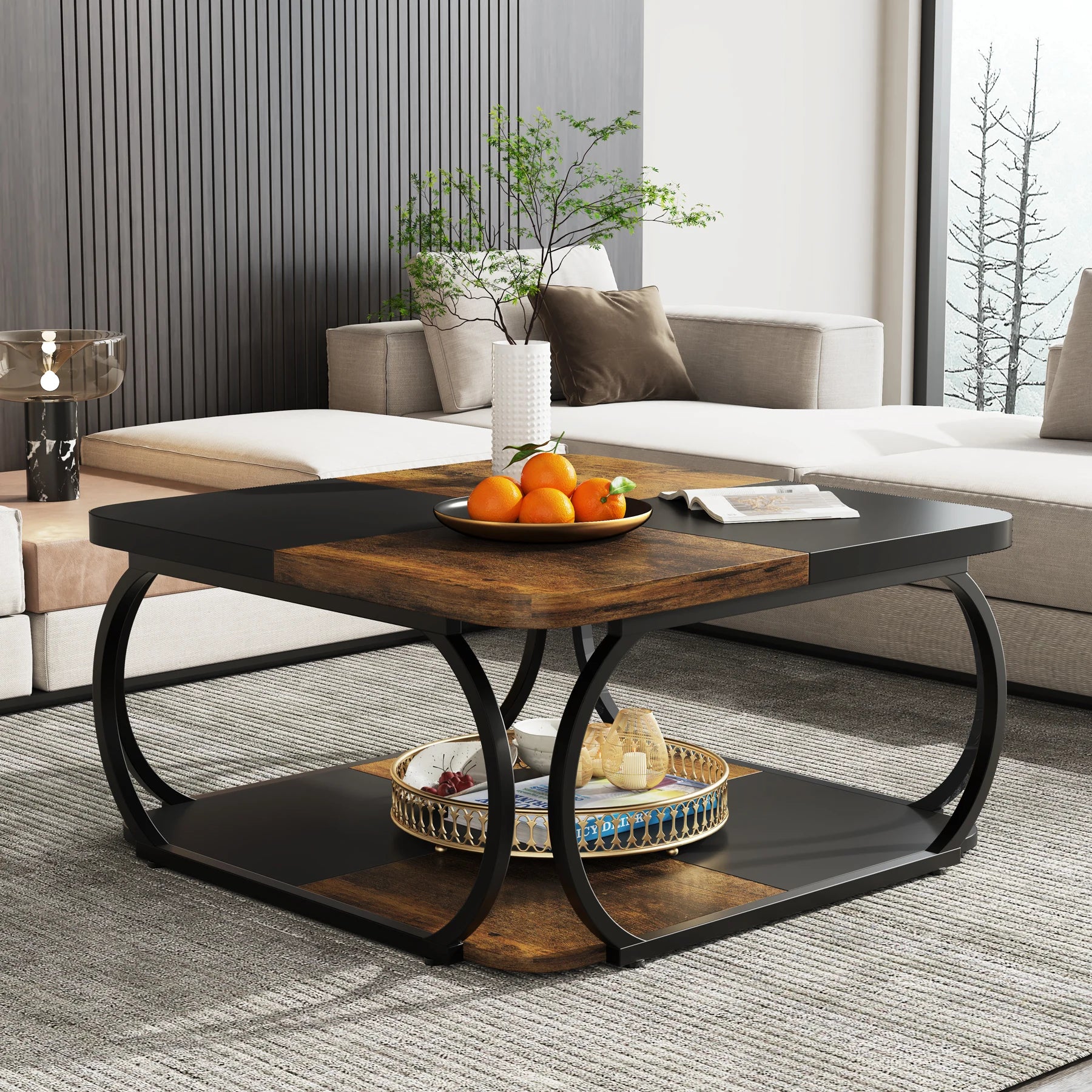 Table Basse Design Industrielle – Métal Robuste, 2 Niveaux Bois & Style Farmhouse | Forge