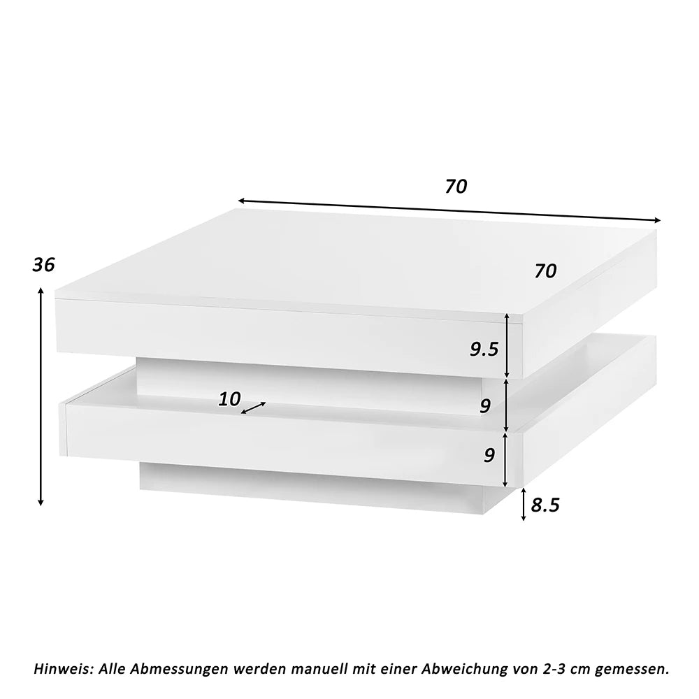 Table Basse Design Carrée – Plateau Rotatif, LED Bluetooth & Finition Blanche Premium | Zenith