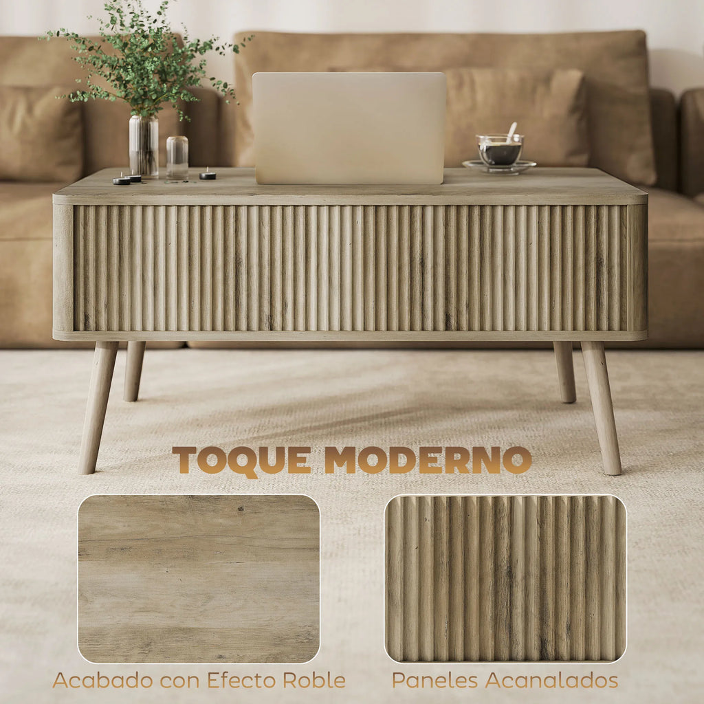 Table Basse Design Élévatrice – Pin & Chêne, Rangement Caché & Style Nature | Forêt