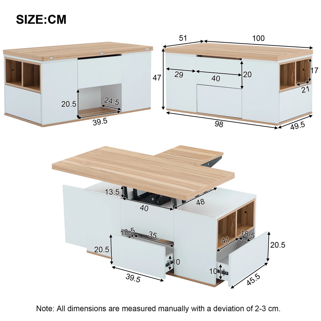 Table Basse Design Multifonction – 2 Plateaux Séparables, Relevable & Tiroir de Rangement | Dualys