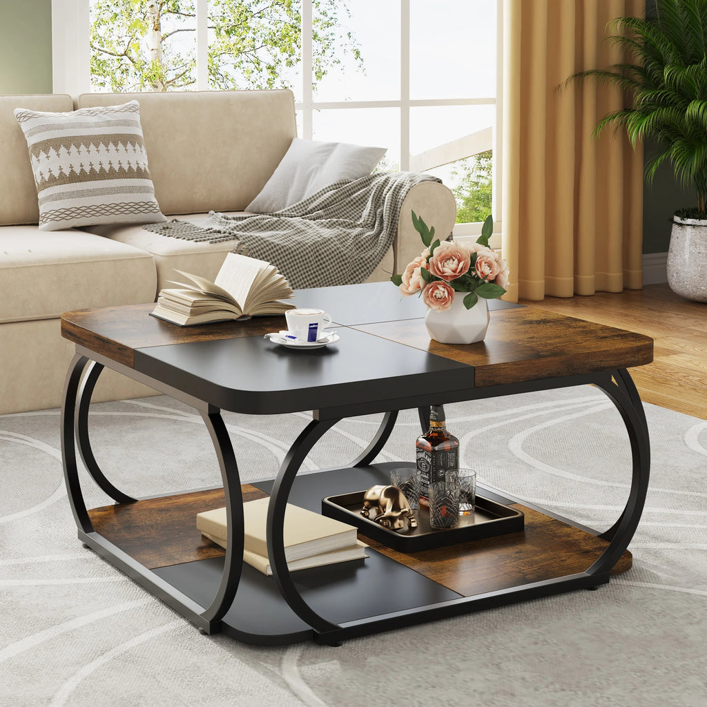 Table Basse Design Industrielle – Métal Robuste, 2 Niveaux Bois & Style Farmhouse | Forge