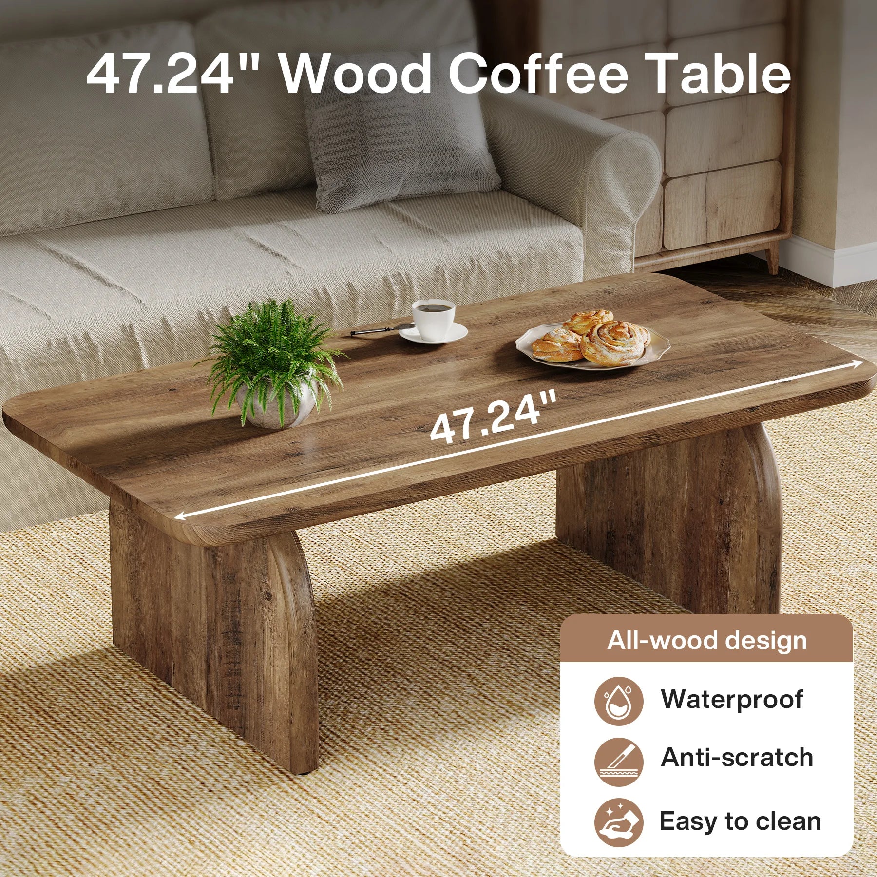 Table Basse Design Farmhouse Rectangulaire – Bois Robuste, Base Solide & 6 Coloris | Harvest