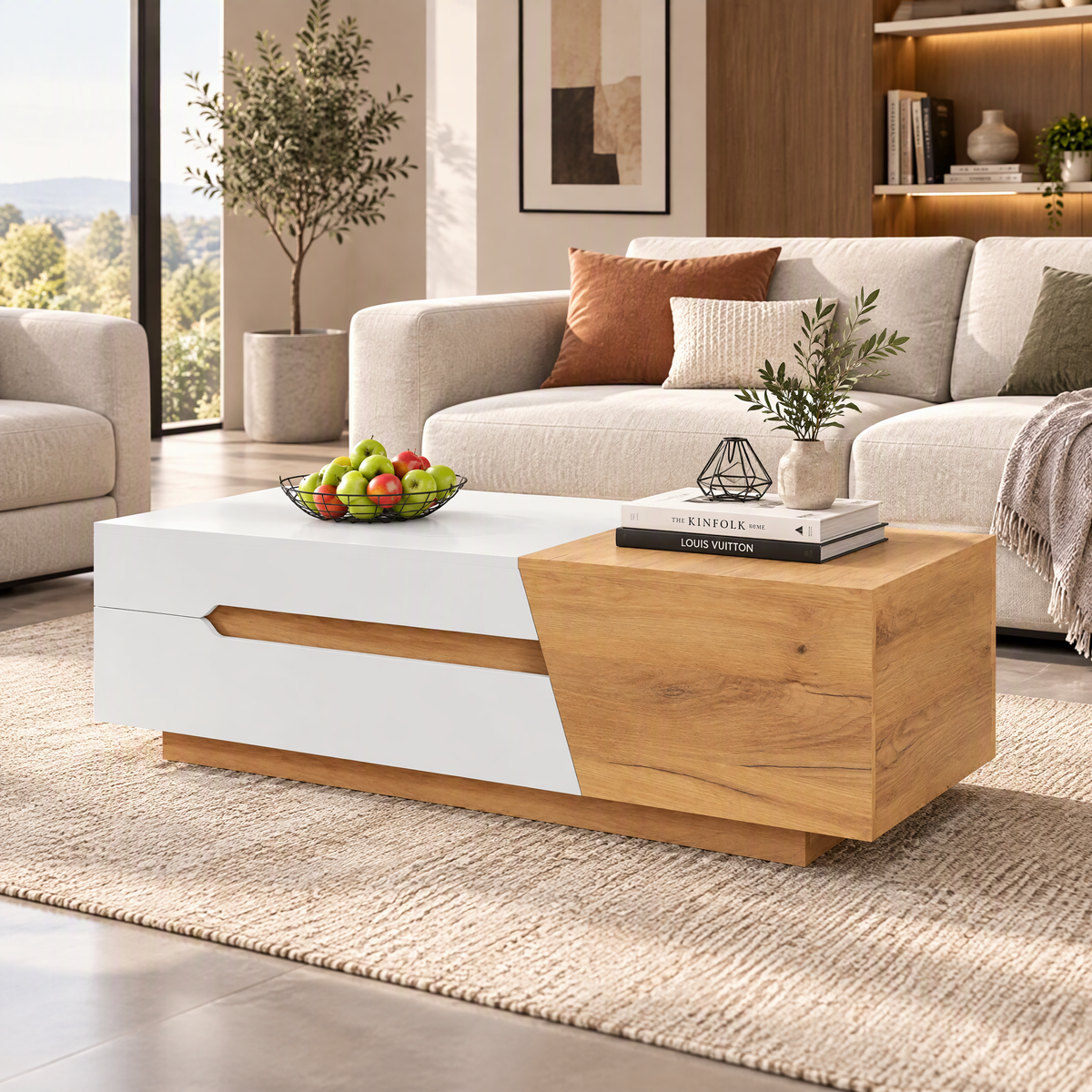 Table Basse Design Extensible – Plateau Coulissant, 2 Tiroirs & Rangement Dissimulé | Slide