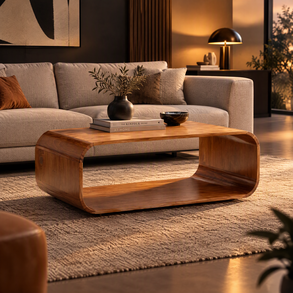 Table Basse Design Bois Massif – Acacia Naturel, Veinage Unique, 90×50 cm | Sylva
